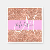 グラムガーリーピンクピーチ金ゴールドグリッターモノグラム名 スタンダードカクテルナプキン (正面)