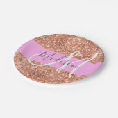 グラムガーリーピンクピーチ金ゴールドグリッターモノグラム名 ペーパープレート (アングル)