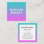グラムガーリーピンクブルーパープルグリッターモノグラグラデーションム スクエア名刺 (正面/裏面)