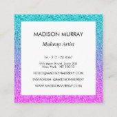 グラムガーリーピンクブルーパープルグリッターモノグラグラデーションム スクエア名刺 (裏面)