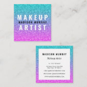 グラムガーリーピンクブルーパープルグリッターモノグラグラデーションム スクエア名刺 (正面/裏面)