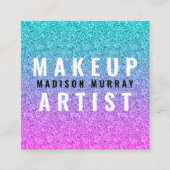 グラムガーリーピンクブルーパープルグリッターモノグラグラデーションム スクエア名刺 (正面)