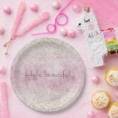 グラムガーリーピンクホワイトグリッタースパークル ペーパープレート (パーティー)