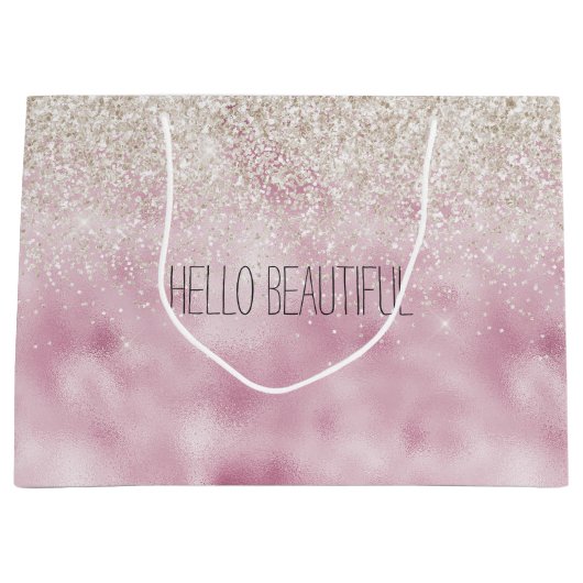 グラムガーリーピンクホワイトグリッタースパークル ラージペーパーバッグ (正面)