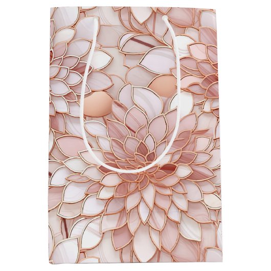 グラムガーリーピンクローズ金ゴールドフローラ ミディアムペーパーバッグ (正面)