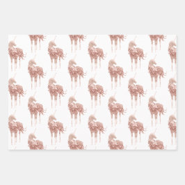 グラムガーリーピンク金ゴールド紙吹雪グリッターユニコーン ラッピングペーパーシート