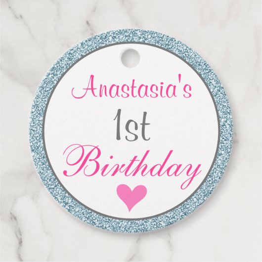 グラムガーリーピンク&ライトブルーグリッター1st誕生日 フェイバータグ (正面)