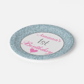 グラムガーリーピンク&ライトブルーグリッター1st誕生日 ペーパープレート (アングル)