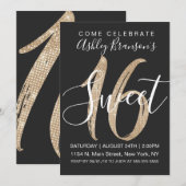 グラムガーリーブラックフェイク金ゴールドセイングリッタースウィート16 招待状 (正面/裏面)