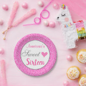 グラムガーリープリンセスホットピンクグリッターSweet sixteen ペーパープレート (パーティー)