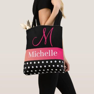 グラムガーリーホットピンクとブラックモノグラム名 トートバッグ