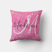 グラムガーリーホットピンクグリッタースパークルズモノグラム名 クッション (裏面)
