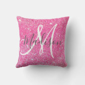 グラムガーリーホットピンクグリッタースパークルズモノグラム名 クッション (裏面)