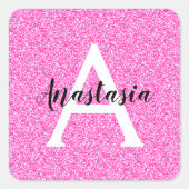 グラムガーリーホットピンクグリッタースパークルズモノグラム名 スクエアシール (正面)