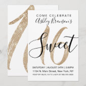 グラムガーリーホワイトフェイク金ゴールドセイングリッタースウィート16 招待状 (正面/裏面)