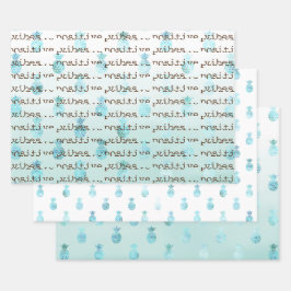 グラムガーリーミントティール（緑がかった色）アクアトロピカルパイナップル ラッピングペーパーシート