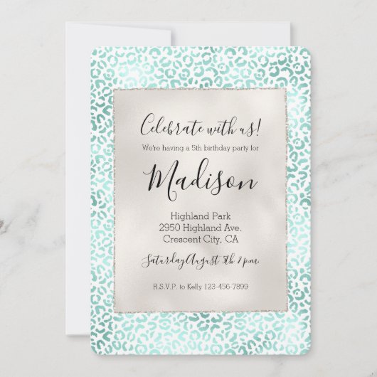 グラムガーリーミントヒョウ印刷 招待状 (正面)