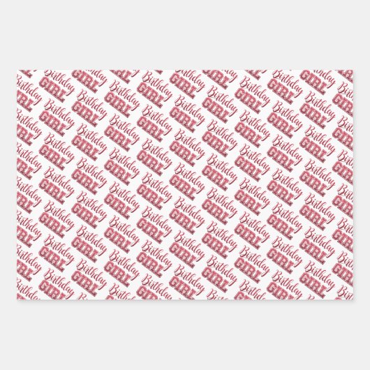 グラムガーリー誕生日ガール引用文レッドグリッター ラッピングペーパーシート (正面3)