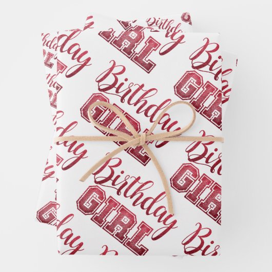 グラムガーリー誕生日ガール引用文レッドグリッター ラッピングペーパーシート (インサイチュ)