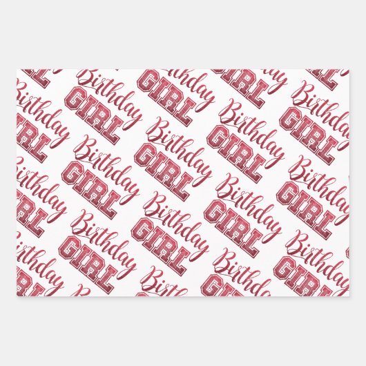 グラムガーリー誕生日ガール引用文レッドグリッター ラッピングペーパーシート (正面)