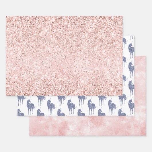 グラムガーリー赤面ピンクパープルユニコーングリッター ラッピングペーパーシート (セット)