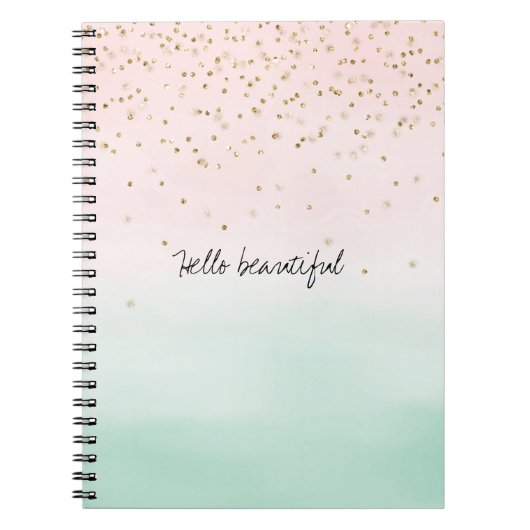 グラムガーリー赤面ピンクミント金ゴールドスパークル紙吹雪 ノートブック (正面)