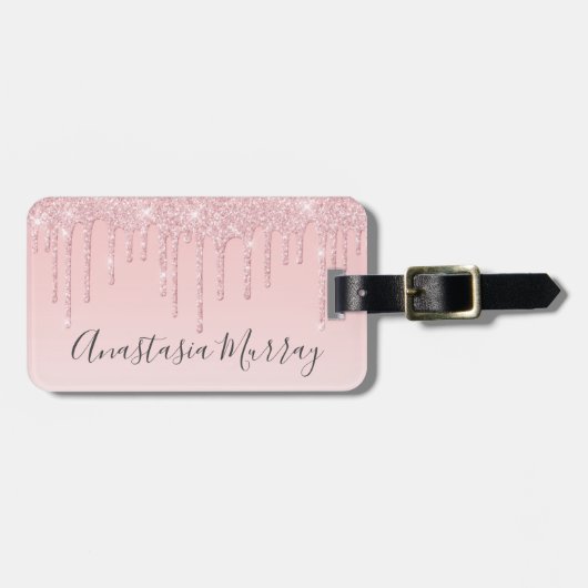 グラムガーリー赤面ピンクローズ金ゴールドグリッタードライブ名 ラゲッジタグ (正面横)