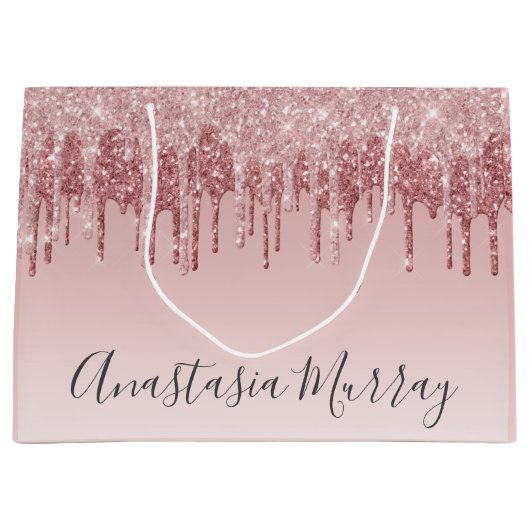 グラムガーリー赤面ピンクローズ金ゴールドグリッタードライブ名 ラージペーパーバッグ (正面)