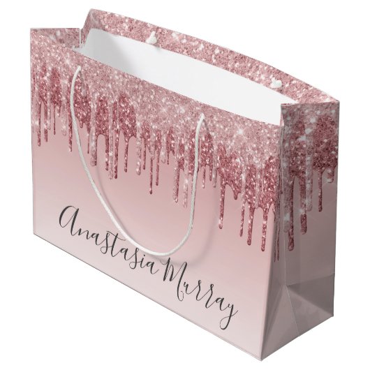 グラムガーリー赤面ピンクローズ金ゴールドグリッタードライブ名 ラージペーパーバッグ (裏面アングル)