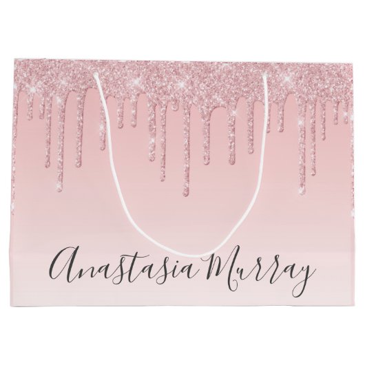 グラムガーリー赤面ピンクローズ金ゴールドグリッタードライブ名 ラージペーパーバッグ (裏面)