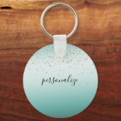 グラムガーリー金ゴールドスパークル紙吹雪ミントグラデーションパーソン キーホルダー (正面)