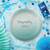 グラムガーリー金ゴールドスパークル紙吹雪ミントグラデーション ペーパープレート (パーティー)