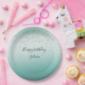 グラムガーリー金ゴールドスパークル紙吹雪ミントグラデーション ペーパープレート (パーティー)