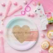 グラムガーリー金ゴールドハートピーチ赤面スパークル絞り染め ペーパープレート (パーティー)