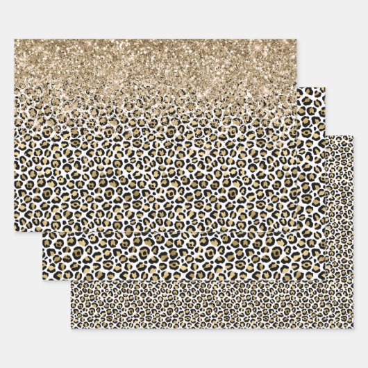 グラムガーリー金ゴールドヒョウ印刷グリッタースパークル ラッピングペーパーシート (セット)