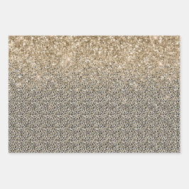 グラムガーリー金ゴールドヒョウ印刷グリッタースパークル ラッピングペーパーシート