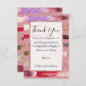 グラムガーリー金ゴールドピンクグリッターメタリックブラシストローク サンキューカード (正面/裏面)