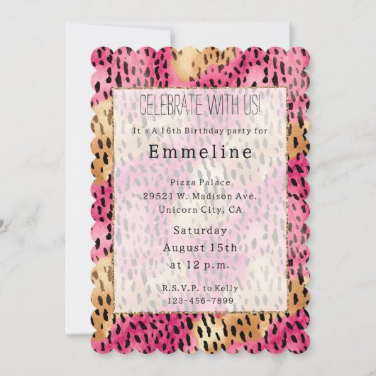 グラムガーリー金ゴールドピンクヒョウ 招待状 (正面)