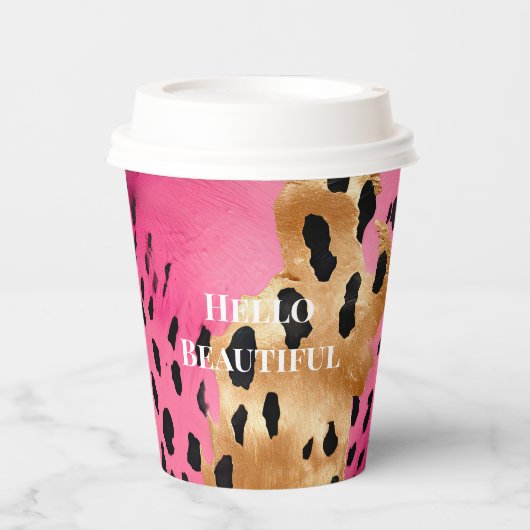 グラムガーリー金ゴールドピンクブラックヒョウ 紙コップ (正面)