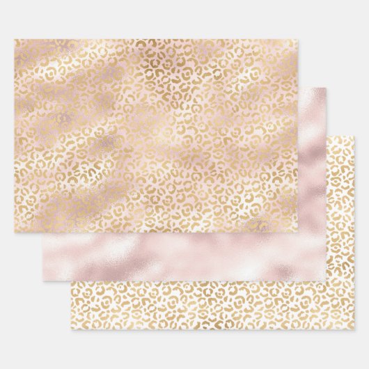 グラムガーリー金ゴールド赤面ピンクヒョウ印刷 ラッピングペーパーシート (セット)