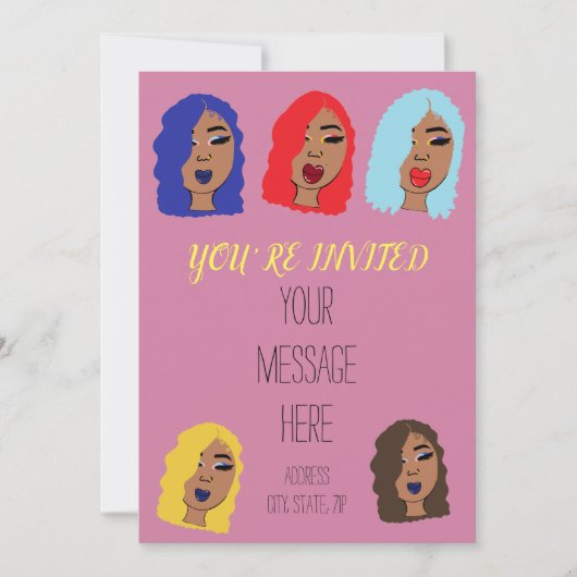 グラムガールズ ガーリー ピンク パーティー招待状 招待状 (正面)