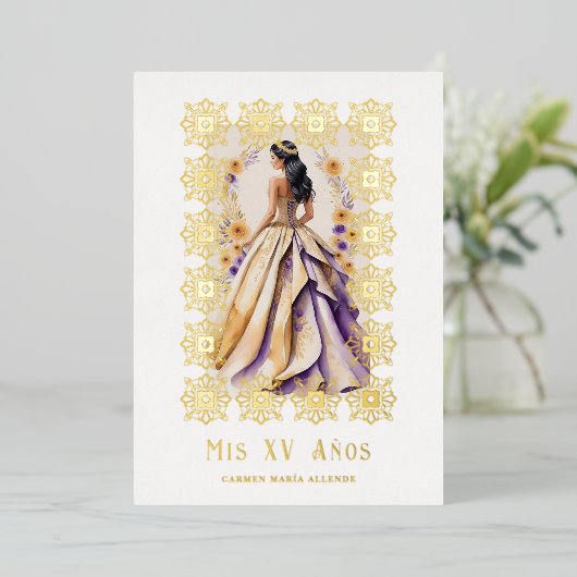 グラムキスペインのンチェニェラ金ゴールドフレ華美ーム 箔招待状 (立ち正面)