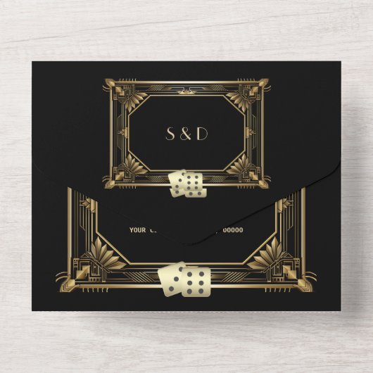 グラムギャツビーアールデコトランプのポーカーカジノベガス結婚ズ オールインワン招待状 (裏面)