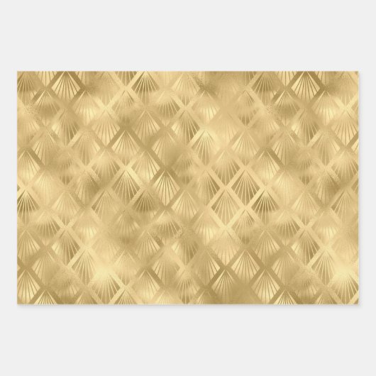 グラムクリスマスツリーパターングリーンゴールドフォイル ラッピングペーパーシート (正面3)