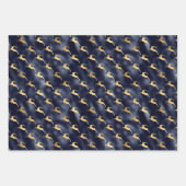 グラムクリスマスネイビーブルー金ゴールドディアファンストライプズ ラッピングペーパーシート (正面)