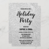グラムクリスマスホリデーパーティーシルバーグリッター きらきら光る 招待状 (正面/裏面)