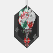 グラムクリスマス誕生日風船と雪片 ガラスオーナメント (正面右)