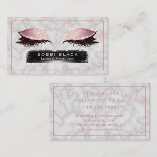 グラムグリッターまつげエクステンションバラ金ゴールド大理石 名刺 (正面/裏面)