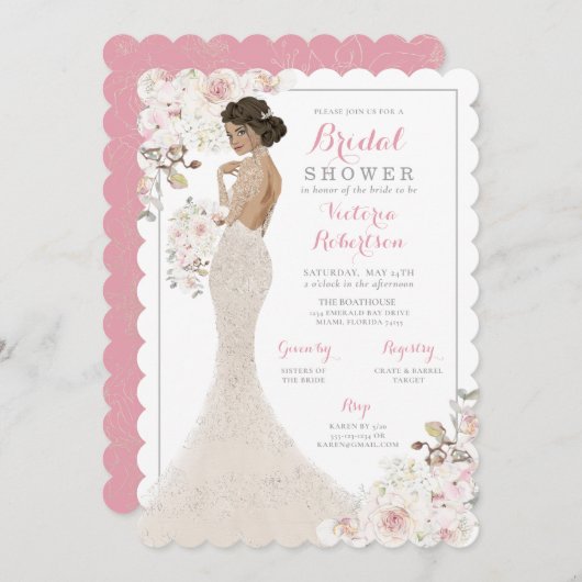 グラムグリッターブライドインガウンブライダルシャワー 招待状 (正面/裏面)