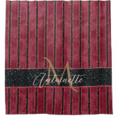 グラムグリッターモノグラムの名ブルガンディレッド シャワーカーテン (正面)